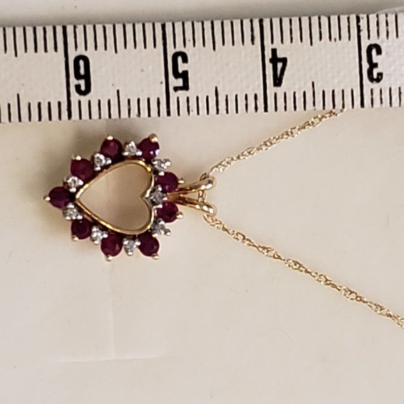 Ruby and Diamond Alternating Heart Pendant 14K with 18" Chain - Picture 4 of 4